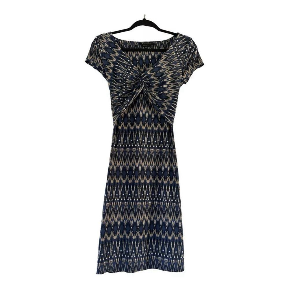 BCBGMaxazria Small dress knot twist bodice sheath cap sleeve aztec print